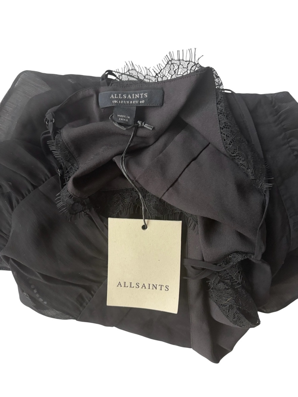 AllSaints Rowan Lace Silk Blend Asymmetrical Peplum Cami 8 NWT - Picture 7 of 9